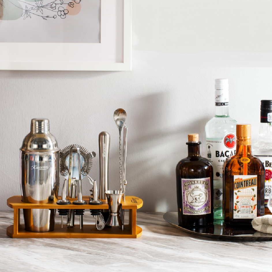 15-Piece Stainless Steel Cocktail Shaker Set with Stand