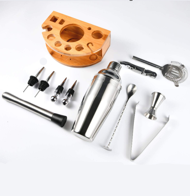 12-Piece Cocktail Shaker Set with Bamboo Stand
