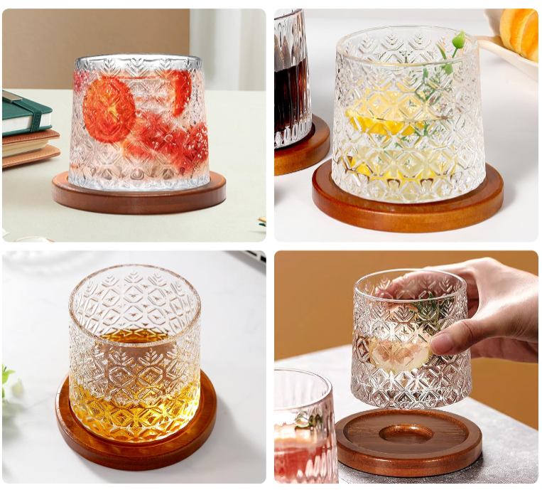 Verre à Whisky Rotatif Cristal – Base Bambou