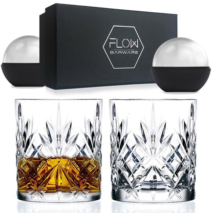 FLOW Barware Ensemble de 2 verres à whisky | Coffret cadeau verres à whisky en cristal | Cadeau pour homme, parfait pour Scotch, Bourbon Gin & Tonic, Negroni, Rhum