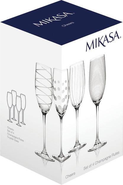 Flûtes à Champagne en Cristal Mikasa - Lot de 4, Motifs Élégants et Excentriques