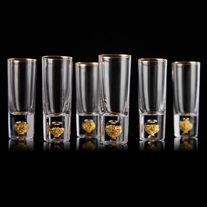 Crystal Shot Glasses with 24K Gold Leaf Flakes - Set of 6