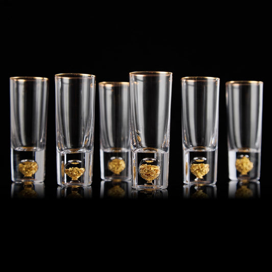 Crystal Shot Glasses with 24K Gold Leaf Flakes - Set of 6