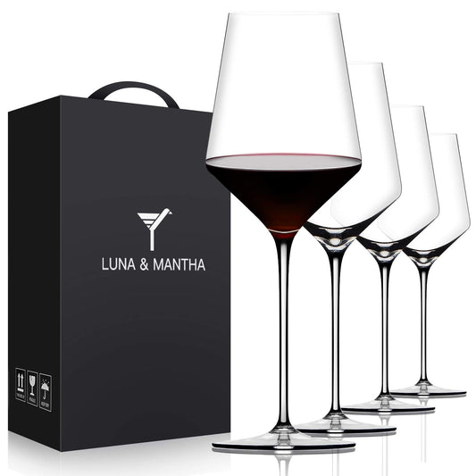 Hand-Blown Red Wine Glasses - Set of 4