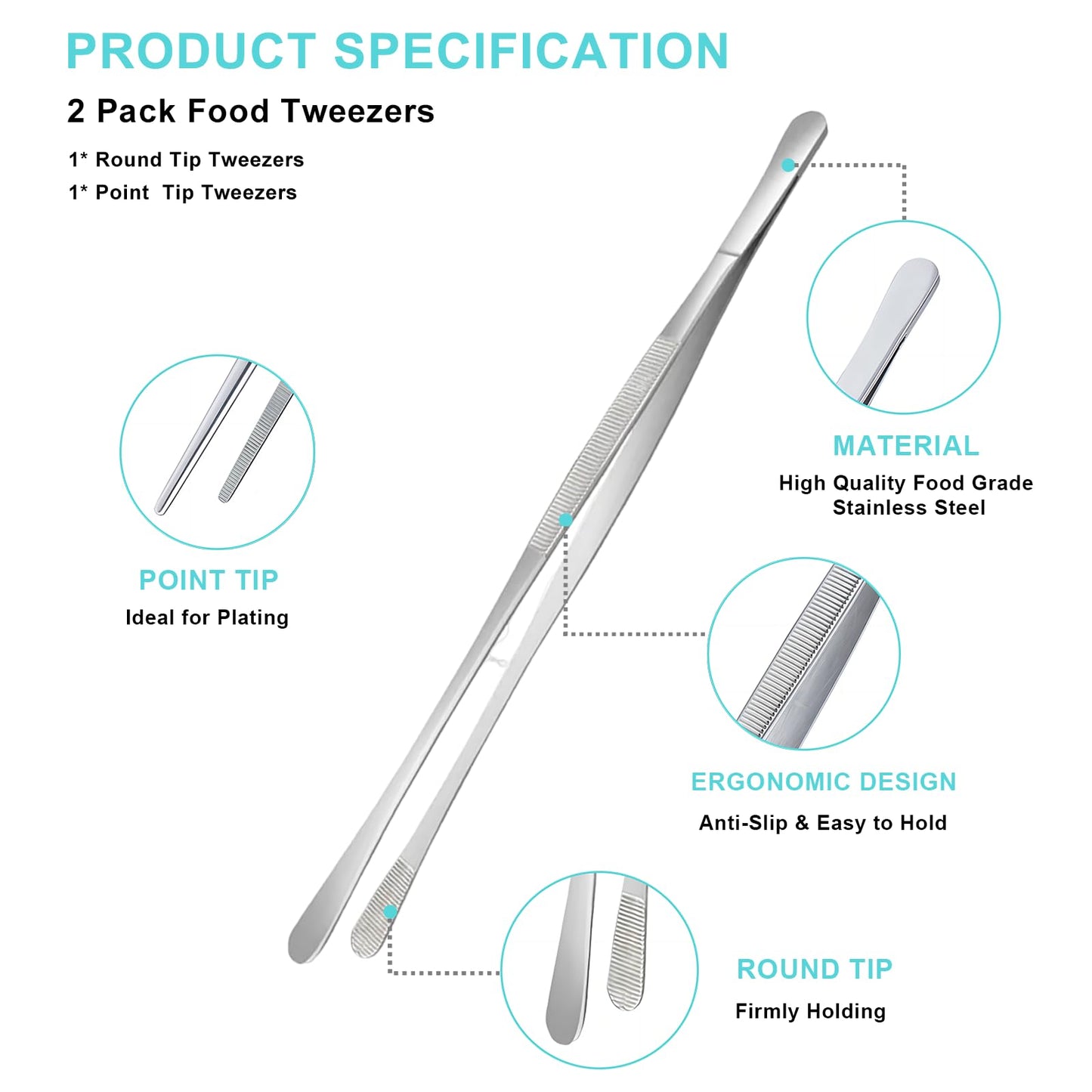 2Pcs Kitchen Tweezers Tongs