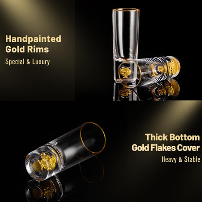 Crystal Shot Glasses with 24K Gold Leaf Flakes - Set of 6