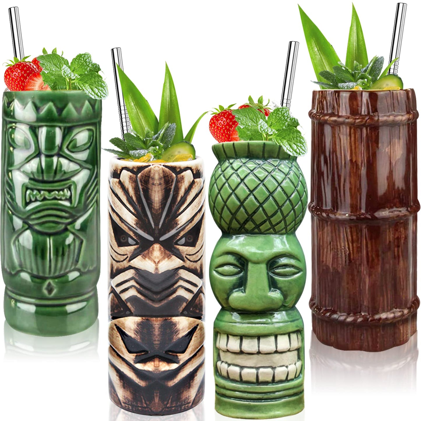 Lot de 4 Verres Tiki en Céramique - L'Incontournable pour Vos Soirées Tropicales