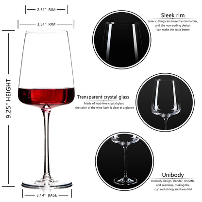 Hand Blown Red Wine Glasses Set of 4