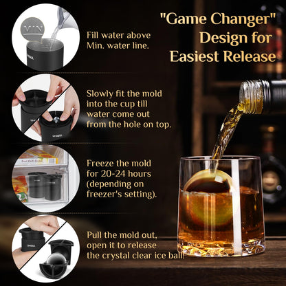 Clear Ice Ball Maker – Stainless Steel Insulated Whiskey Ice Mold