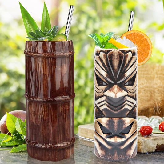 Lot de 4 Verres Tiki en Céramique - L'Incontournable pour Vos Soirées Tropicales