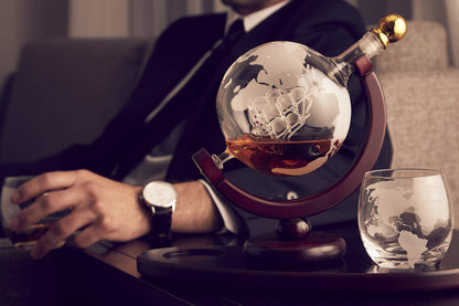 Whiskey Decanter Globe Set with 2 Whiskey Glasses