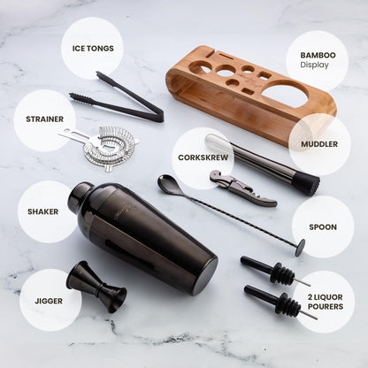10-Piece Bartender Set with Bamboo Stand