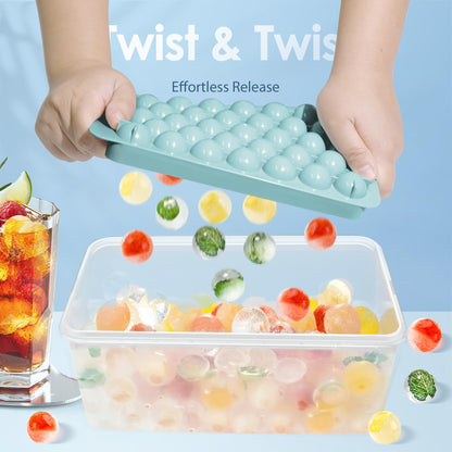 Round Ice Cube Tray with Lid and Bin