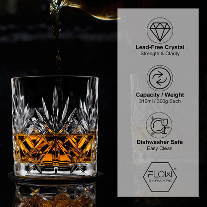 FLOW Barware Ensemble de 2 verres à whisky | Coffret cadeau verres à whisky en cristal | Cadeau pour homme, parfait pour Scotch, Bourbon Gin & Tonic, Negroni, Rhum