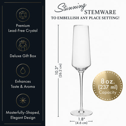 Classy Champagne Flutes - 8 oz - Set of 4