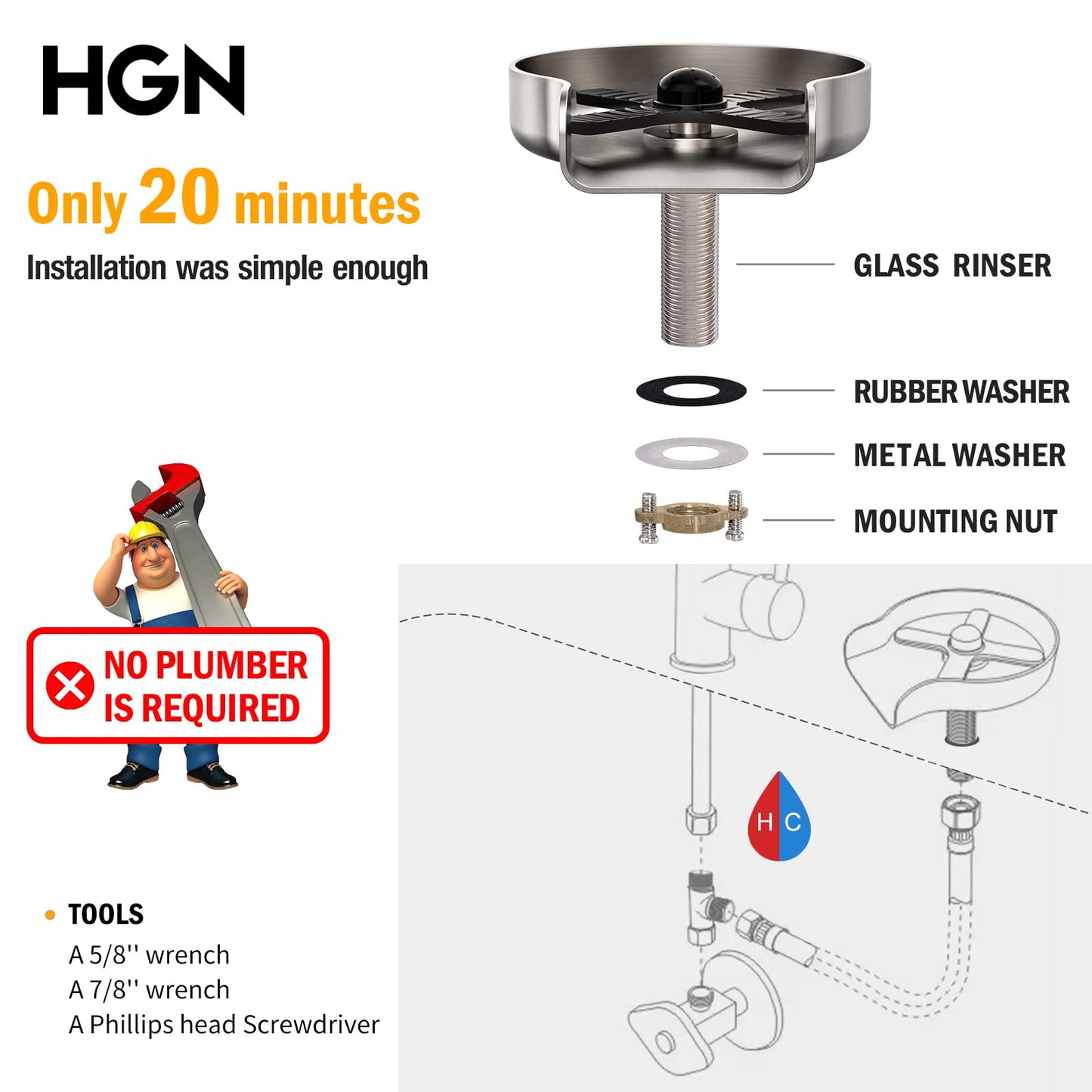 Brushed Nickel Glass Rinser for Kitchen Sink