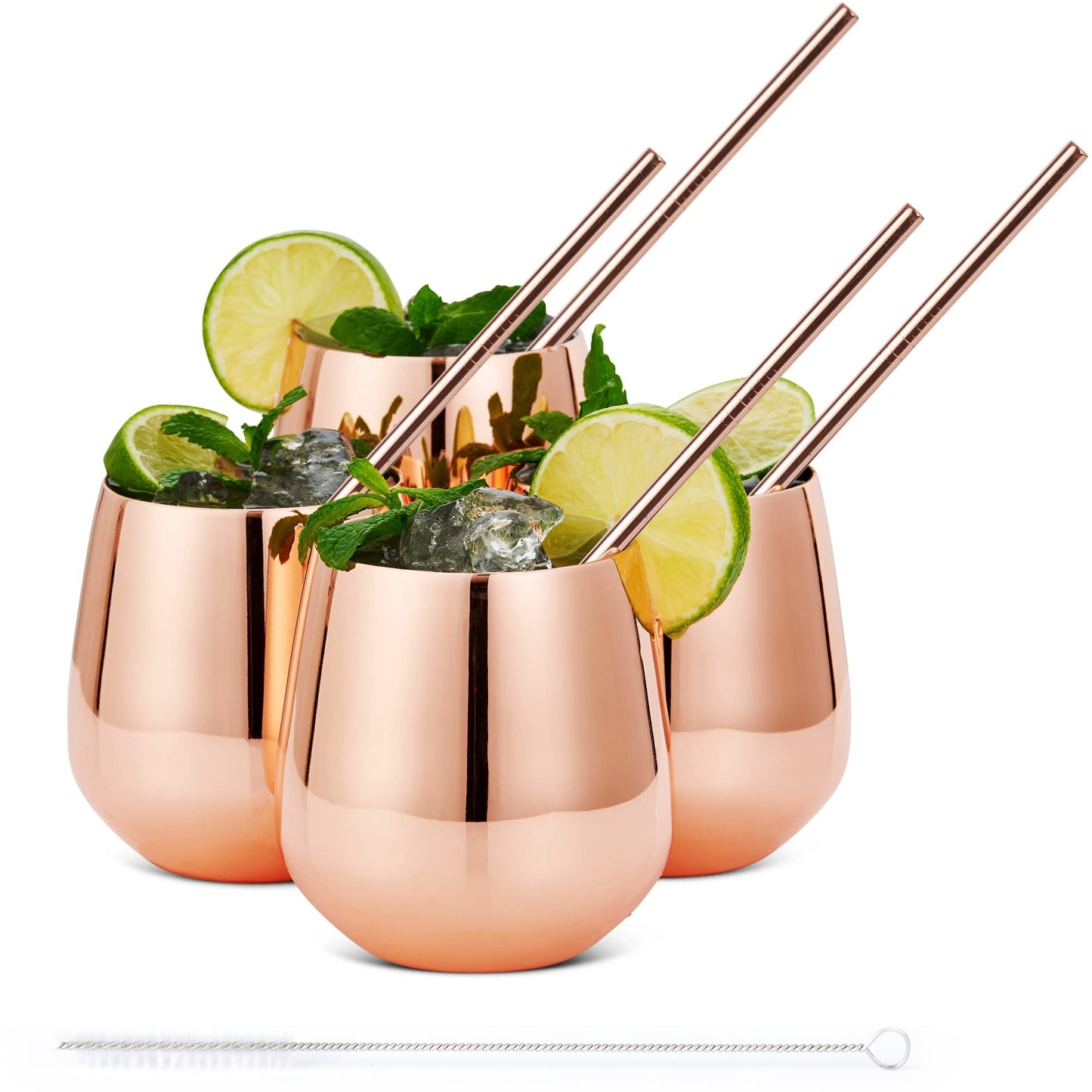 Ensemble de 4 Verres Moscow Mule avec Pailles en Métal