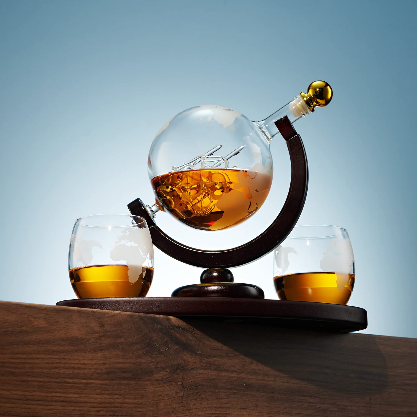 Whiskey Decanter Globe Set with 2 Whiskey Glasses