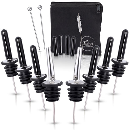Stainless Steel Bottle Pourer Set – 8 Liquor Spouts with Dust Caps