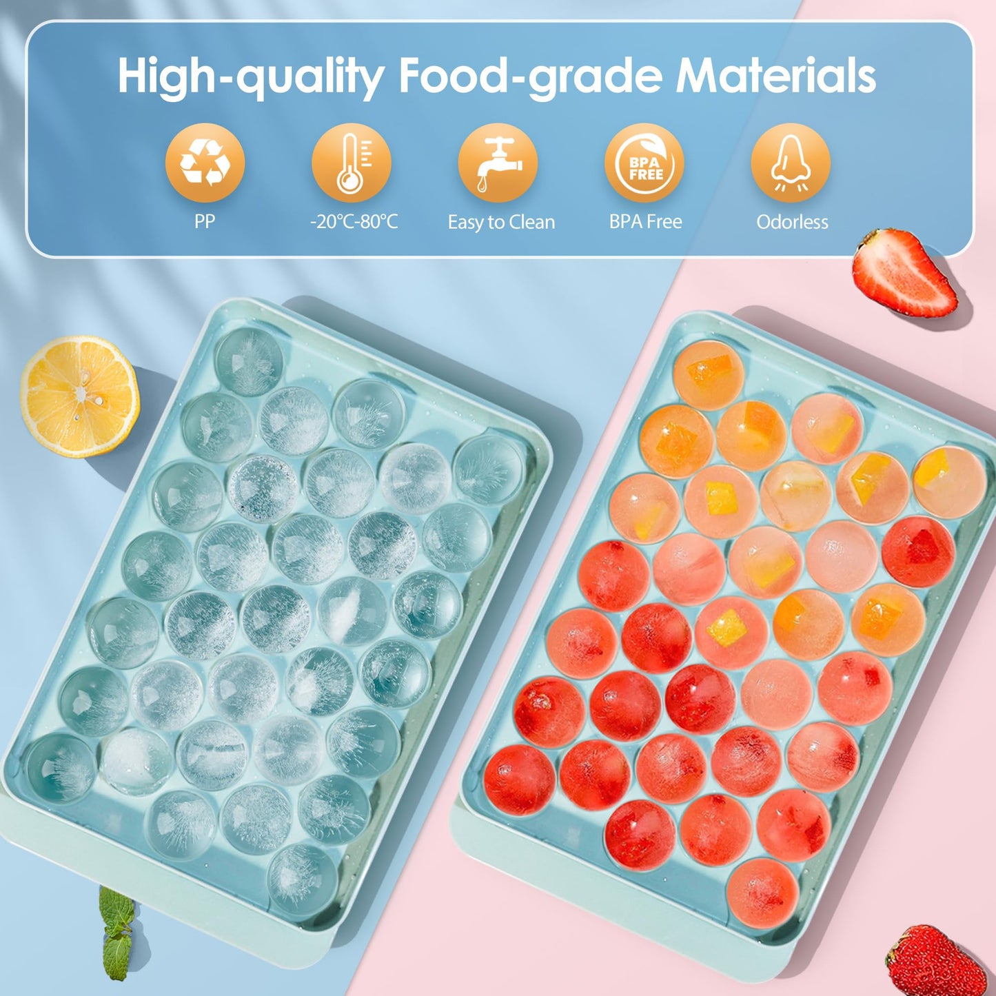 Round Ice Cube Tray with Lid and Bin