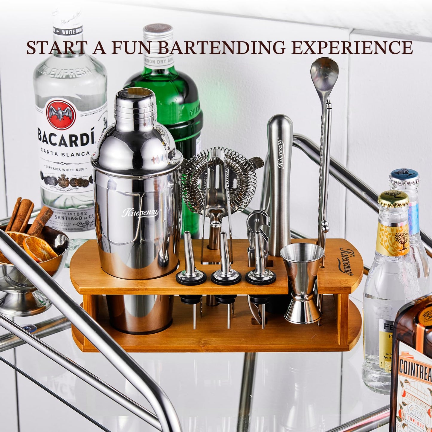 15-Piece Stainless Steel Cocktail Shaker Set with Stand