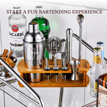 15-Piece Stainless Steel Cocktail Shaker Set with Stand