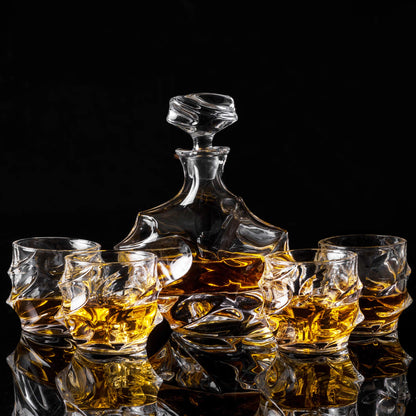 Carafe à Whisky en Cristal avec 4 Verres - Ensemble Élégant de 750 ml