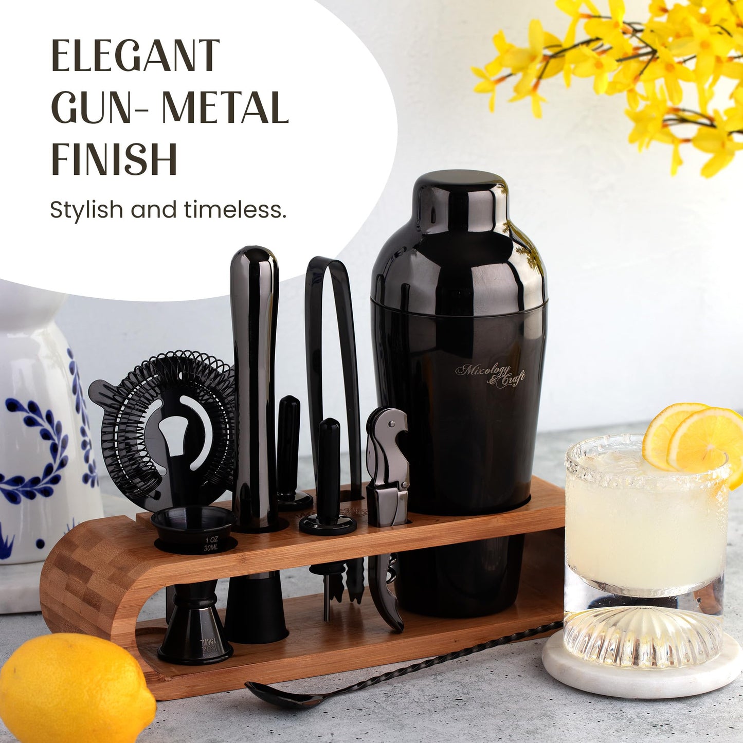 10-Piece Bartender Set with Bamboo Stand
