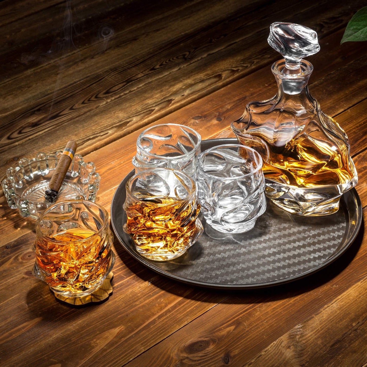 Carafe à Whisky en Cristal avec 4 Verres - Ensemble Élégant de 750 ml