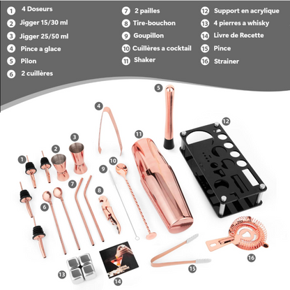 Kit cocktail 23 pièces en acier inoxydable