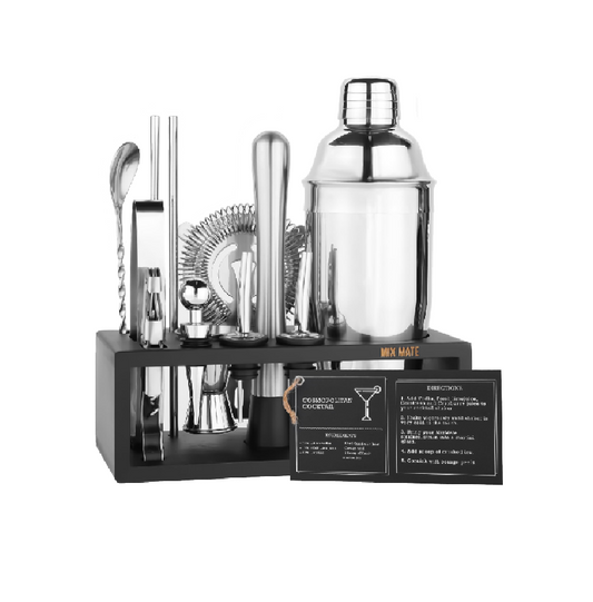 15-Piece Cocktail Shaker Set with Dark Wood Stand