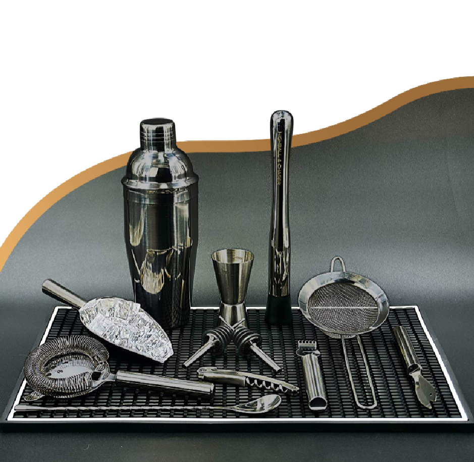 Deluxe Matte Black Bartender Kit with Bamboo Stand