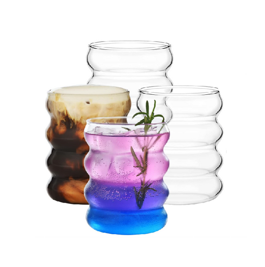 Verre Côtelé avec Pailles en Verre - Lot de 4
